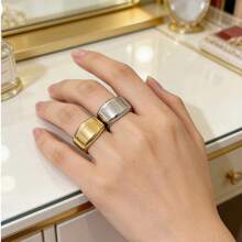 1 pieza Anillo de mujer de moda casual con diseño asimétrico trapezoidal, material de acero inoxidable 316, acabado chapado al vacío en oro de 18K, duradero, resistente al agua y que no se desvanece - Anillo trapezoidal irregular para mujer - Ver 5