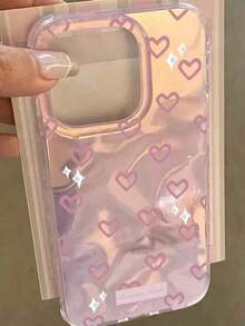 Korean Ins Style Pink Heart Wave Pattern Minimalist Girly Phone Case Compatible With Apple 17 Pro Max/17 Pro/17/17 Air/16 Pro Max/16 Pro/16/15 Pro Max/ 13 New 16 Pro Female 12 Double Layer 14/11 Full Coverage Hard Shell - Pink - View 1