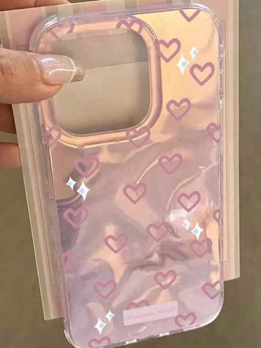 Korean Ins Style Pink Heart Wave Pattern Minimalist Girly Phone Case Compatible With Apple 17 Pro Max/17 Pro/17/17 Air/16 Pro Max/16 Pro/16/15 Pro Max/ 13 New 16 Pro Female 12 Double Layer 14/11 Full Coverage Hard Shell - Pink - View 1
