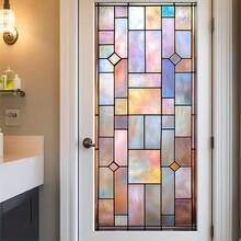 1/5pcs Set Static Frosted Glass Film, 3D Textured Colorful Block Privacy Blocking Anti-UV Removable Glass Sticker, Suitable For Bathroom, Kitchen, Living Room Glass Doors - Multicolor - View 11
