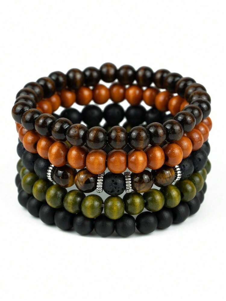 5件套波西米亚风个性化虎眼石串珠手链，适合男士日常佩戴 - 彩色 - 查看 6