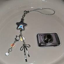 防震银色星星手机壳链星形吊坠手机挂件手机饰品腕带个性化吊坠适合女孩手机配件吊坠挂带春季生日礼物 - 銀色 - 查看 11
