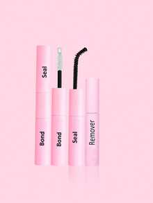 80片装3D浓密睫毛嫁接套装，包含睫毛簇、睫毛胶水、卸妆液、镊子和睫毛嫁接工具。 - 黑色 - 查看 10