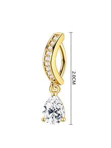 1pc Copper Zirconia Water Drop Navel Piercing Jewelry, Stainless Steel Smooth Belly Button Ring, Suitable For Men And Women - 1.6*10mm - View 5
