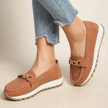 Ladies' Platform Loafers, Stylish And Versatile Slip-Ons, Comfortable Wedge Casual Moccasins., Women Shoes - Reddish-brown - View 5