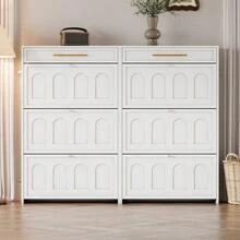 2-Piece Set Of Modern Shoe Cabinets/Shoe Racks, With 12 Compartments, 2 Drawers, Shoe Cabinets/High Shoe Storage Units, Can Be Placed In Hallways, Doorways, Living Rooms And Offices, MDF, White - White - View 1