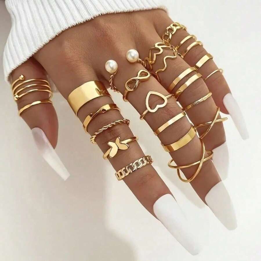 22pcs Bohemian Style Gold Stackable Ring Set, Suitable For Daily Wear And Stacking Designs