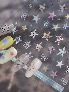 1张5D极简透明美甲贴纸，格子星星装饰贴纸，激光彩色星爆美甲贴纸 - 彩色 - 查看 1