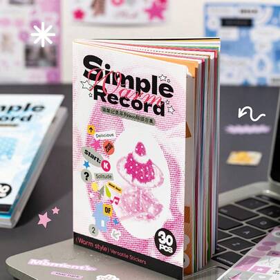 每本30张，极简风格，复古主题，复古贴纸书，可用于装饰手机壳、剪贴簿、明信片、笔记本、相册，创意DIY材料套装，生日礼物，返校季礼物，复古主题贴纸书贴纸剪贴簿用品文具趣味贴纸