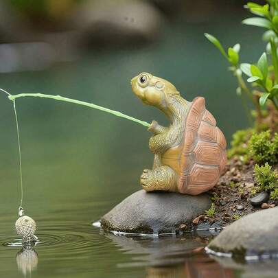 1件趣味十足的树脂乌龟刺猬钓鱼雕像，适合户外花园、庭院、水景、池塘装饰，是理想的礼物之选，可作乌龟装饰、刺猬装饰、万圣节装饰和圣诞节装饰。送礼佳品。