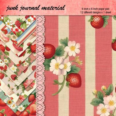 12 יחידות בלוק נייר רעיונות פרחוני תות אביב, פרחוני בסגנון כפרי, פירות, עיצוב עוגה מתוקה, נייר יומן רקע 6*6 אינץ' לרעיונות, יומן Bullet Journal זבל יומן כרטיס ברכה אלבום רקע ועיצוב הבית