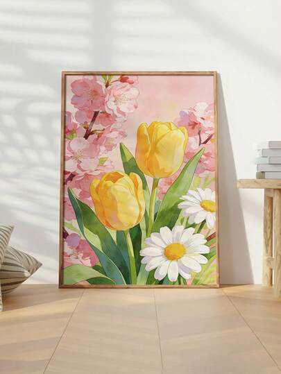 1 pieza Impresión artística en lienzo sin marco, Decoración de pared con tulipanes. Esta pieza artística de ramo de primavera combina estilos decorativos vintage y modernos.