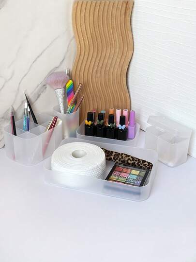 5件套化妆美甲工具收纳盒，分隔托盘，美甲沙龙展示整理盘，带盖，可放置化妆棉和清洁纸