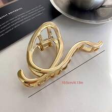 1pc Elegant European And American Metal Asymmetrical Geometric Letter Hair Clip, Hair Claw, Stylish Fashion Hair Accessory - Gold - View 4