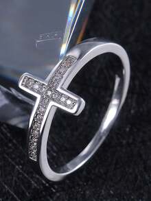 1pc Women's Elegant Luxury Cross Ring,Stylish Fashion Jewelry,Perfect For Daily Wear,Engagement & Gift Giving (No Box) - White - View 4