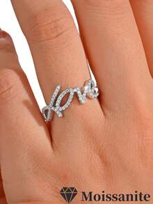 1pc S925 Sterling Silver 0.313CT Moissanite Love Letter Design Ring, Wedding/Engagement/Daily Wear Gift For Women - Multicolor - View 1
