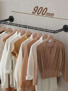 1pc 36-Inch Industrial Pipe Wall Mounted Garment Rack, Heavy Duty Black Hanging Closet Rod, Suitable For Bedroom, Entryway, Laundry Drying, Retail Clothing Display - Black - View 1