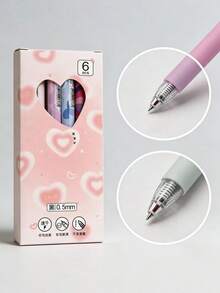 6pcs Set Soft Orange Knot Series Stationery Pens For Girls, Including 1 Retractable Pen, 1 Fresh Gentle Ballpoint Pen, 1 Minimalist Girly Retractable Pen, 1 Black Exam Pen, 1 Fountain Pen - Heart-shaped Ballpoint Pen - View 3