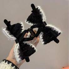 Camellia Knitted Elegant Bowknot Claw Clip, Flocked Pearl Hair Claw For Updo Hair - Multicolor - View 3