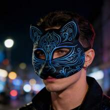 Máscara suave impresa en 3D, adecuada para Halloween, carnaval, festival de música, baile de máscaras - Máscara de gato - Negro - Ver 3