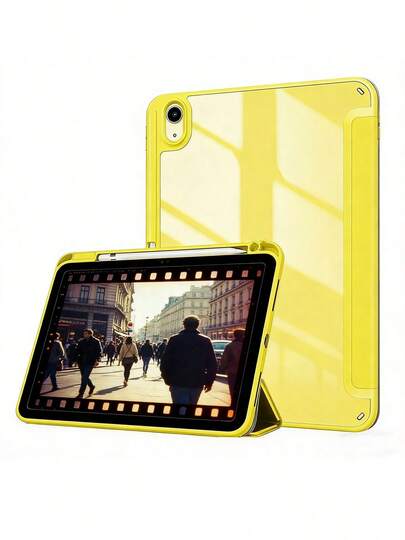 Funda delgada híbrida para Air 11 pulgadas M4/M3/M2 (2026/2025/2024), Air 5ta/4ta generación (2022/2020) 10.9 pulgadas - Cubierta a prueba de golpes con carcasa trasera transparente y soporte para lápiz, Amarillo limón