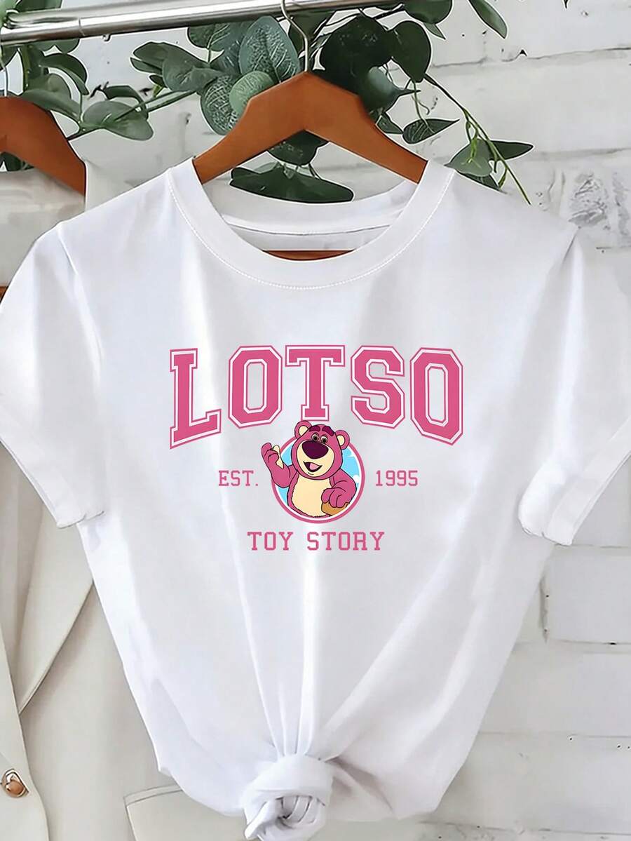 Disney Lotso Bear Oversized T-Shirt: White Loose Fit Cotton Tee With Preppy Style Graphic, Perfect For Toy Story Fans, Theme Park Visits And Casual Wear, Ideal Gift - White - View 1