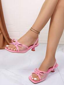 Sandal mùa hè cỡ lớn bằng da mềm, mũi vuông, kiểu xỏ ngón, gót thấp, dép xỏ ngón đa năng dành cho nữ. - Hồng - Xem 3