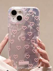 Korean Ins Style Pink Heart Wave Pattern Minimalist Girly Phone Case Compatible With IPhone 17 Pro Max/17 Pro/17/17 Air/16 Pro Max/16 Pro/16/15 Pro Max/ 13 New 16 Pro Women 12 Double Layer 14/11 Full Coverage Hard Shell - Pink - View 4