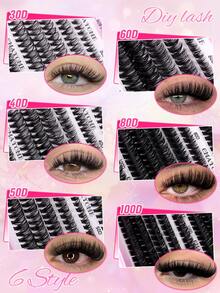 CMAYOME 600/570片D型卷翘分段式假睫毛套装，30D+40D+50D+60D+80D+100D混合浓密黑色自然蓬松单根假睫毛，居家DIY，大容量，新手易上手，持久舒适佩戴，适合派对、节日、婚礼等场合，8-16mm混合长度睫毛套装 - 黑色 - 查看 7