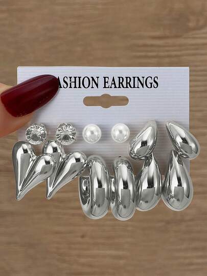 Set de 12 piezas de aretes en forma de corazón y gota de agua con cristales de Rhinestone y perlas, diseño minimalista elegante y lujoso apto para uso diario