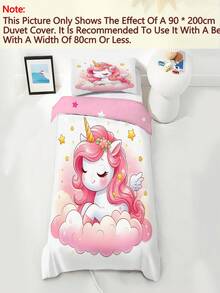 2/3件套梦幻粉色独角兽印花床上用品套装 - 可爱带翅膀的独角兽和云朵图案被套套装，适合女孩打造梦幻卧室装饰，200x200厘米 - 彩色 - 查看 5