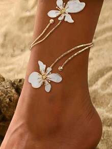 1pc Adjustable Floral & Geometric Pattern Elegant Anklet - Suitable For Daily Wear, Parties And Holidays, Comfortable All Seasons, Floral Pattern Party Accessory | Adjustable Anklet, Women's Daily Wear Party Jewelry Gift - White - View 1