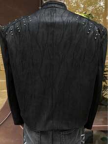 Design-Inspired American Sand-Textured Padded Shoulder Rivet Jacket, 2026 Spring/Autumn Loose-Fitting Unique High-End Outerwear - 黑色 - 查看 3