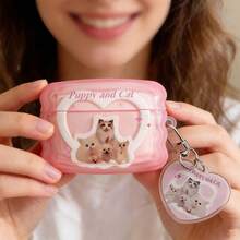Heart-Shaped Cat Protective Case Compatible With Apple Wireless Charging Case, Scratch-Resistant And Anti-Drop - Clear - View 1