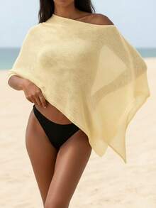 Womens Sheer Poncho Shrug Bolero Lightweight Summer Beach Cover Up Tops Swimsuit - Màu vàng - Xem 2