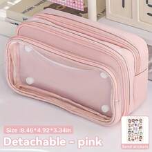 Large Capacity Transparent Multi-Compartment Pencil Case, Multi-Functional Stationery Storage, Detachable With Free Stickers, Back-To-School Essential, Holiday Gift - Multicolor - View 7