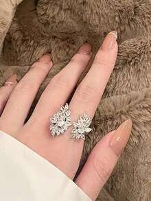 1 chiếc nhẫn đồng hình cánh thiên thần cổ điển đính đá zirconia tổng hợp, phụ kiện cao cấp đa năng cho tiệc cocktail, đám cưới, lễ hội, nhẫn đồng có thể điều chỉnh kích cỡ dành cho nữ. - Bạc - Xem 3