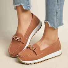Ladies' Platform Loafers, Stylish And Versatile Slip-Ons, Comfortable Wedge Casual Moccasins., Women Shoes - Reddish-brown - View 4