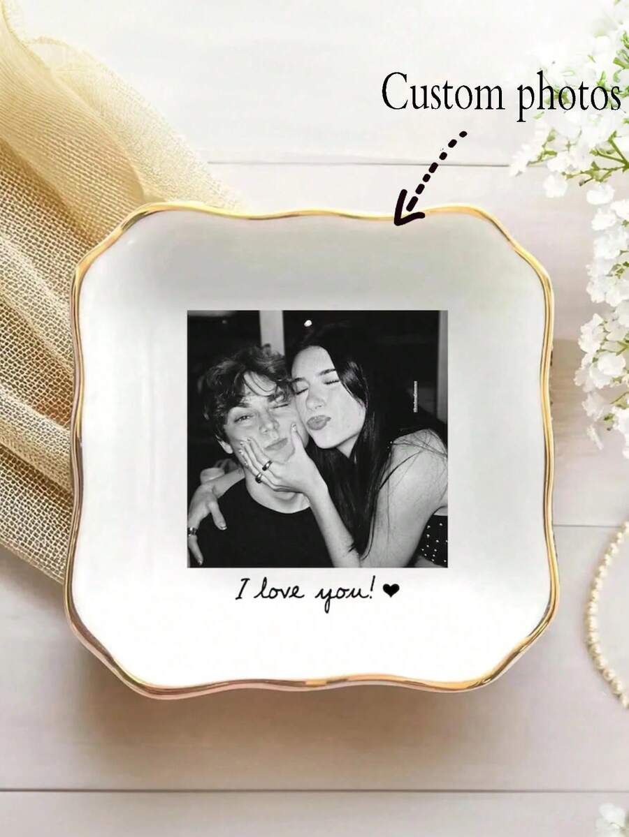 Khay đựng nhẫn in hình chân dung cặp đôi theo yêu cầu, quà tặng ngày Valentine, quà cưới, quà tặng khay đựng nhẫn cá nhân hóa, khay đựng trang sức in ảnh theo yêu cầu.
