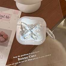 GUCADI 1个半透明星形蓝色3D花卉蝴蝶+白色挂环 冰透明蓝色蝴蝶 苹果第四代蓝牙耳机保护套，Pro 2 精致清新 第三代 1个挂环 温柔 - 藍白色 - 查看 7