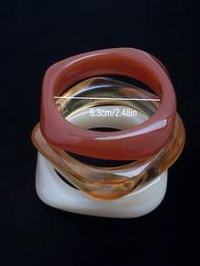 3 件夸张不对称亚克力半透明手链，百搭时尚，适合女性在旅行、度假、约会、购物、派对、日常、户外活动、摄影、生日礼物中佩戴 - 米色+黃色+咖色 - 查看 4