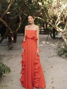 Women's Summer New Ins-Style Pleated Wrap-Breast Flared Dress - 黃色 - 查看 2