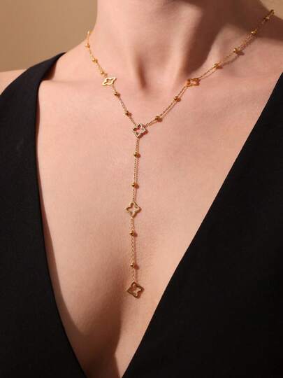 Nuovo distanziatore a forma di quadrifoglio in acciaio inossidabile con catena a forma di Y, catena da maglione di lusso versatile e alla moda, adatta per l'uso quotidiano delle donne, feste, raduni e può essere regalata agli amici