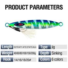 6Pcs Luminous Jig Lure Fast Sinking Jigging Long Casting Lure 40G-200G Metal Bait With Sharp Hooks For Sea Fishing ﻿ - Multicolor - View 9