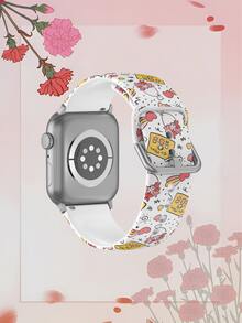 母亲节手绘插画柔软弹性透气替换表带，兼容三星、荣耀智能手表，尺寸可选38mm、40mm、41mm、42mm、46mm、45mm、44mm、49mm；节日礼物康乃馨玫瑰爱心图案休闲硅胶表带，兼容苹果手表Ultra SE/11/10/9/8/7/6/5/4/3/2/1 - 彩色 - 查看 2