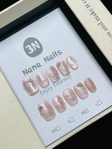 1package/10pcs-Mermaid Vibes Jellyfish Bubble Cat Eye Press On Nails - Pink - View 1