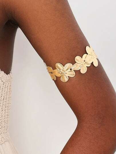 1pc Fashionable Summer Floral Metal Wrapped Adjustable Bangle Bracelet, Suitable For Women And Men, Ideal For Vacation, Party, Daily Wear, Birthday Gift, Friends, Couples, Holiday, Jewelry Gift