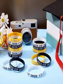 10/20pcs 2026 Graduation Wristbands, Commemorative Graduation Wristbands, Congratulations To The 2026 Graduates, Celebration Silicone Wristbands For 2026 Graduation Season, Teacher Theme Wristbands, Graduation Silicone Wristbands, Graduation Celebration Wristbands, Party, Graduation Party Gifts (Black, White,Yellow) - Black, White and Yellow - View 3