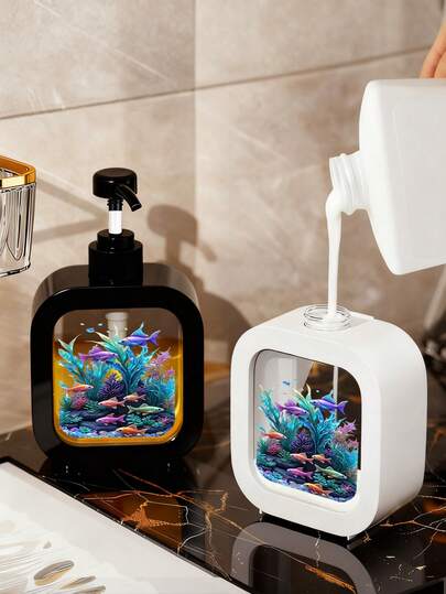Creative Bathroom Dispenser Bottles With Manual Pump - Featuring Ocean Life Artistic Design, Combining Blue-Green Starfish With Seashells, Pebbles And Bubbles To Create A Refreshing Watercolor Aesthetic, Suitable For Bathroom, Kitchen And Sink Design Or Decoration - Applicable For Handwash, Liquid Soap, Body Wash Dispenser - Creative Lotion Bottles, Lotion Dispenser, Bathroom Accessories