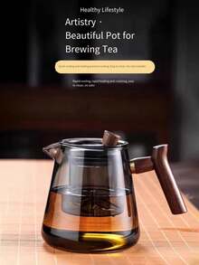 1 Set Wooden Handle Glass Teapot, Teacup And Tea Set, Heat-Resistant Glass Teapot, Elegant Glass Lining Cup, Suitable Slouchy Tea Strainer, Outdoor Luxury High-End Tea Set - Multicolor - View 2